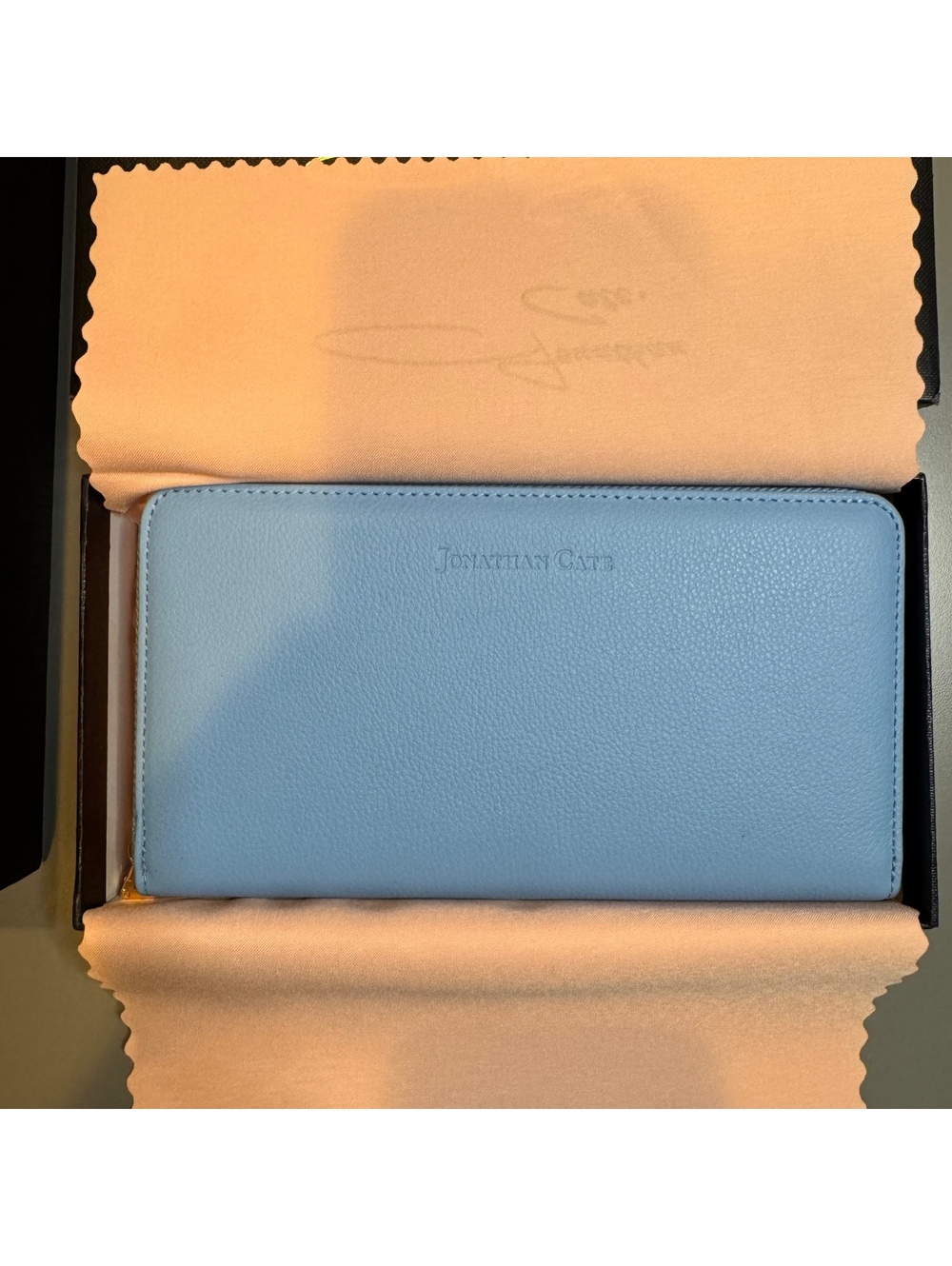 Jonathan Cate Light Blue Leather Zip-Around Wallet with Gold